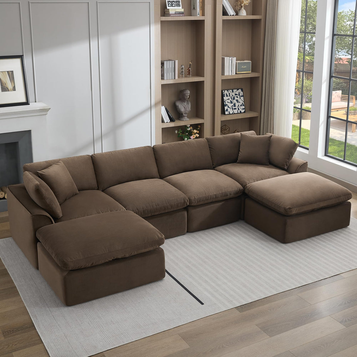 U Shaped Sectional Sofa, 141 in Cloud Couch, Black