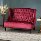 Velvet Loveseat Sofa, 2-Seat Tufted Wingback Couch with Diamond Button Tufting and Turned Legs, Modern Glam Accent Seating for Living Room, Foyer, Entryway, Wine RED