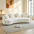 100inch Curved Sofa, 4-Seater Modern Cloud Couch with 4 Throw Pillows, Solid Wood Frame & Soft Boucle Upholstery, Sectional Sofa for Living Room,Apartment, Cream White (No Assembly Required)