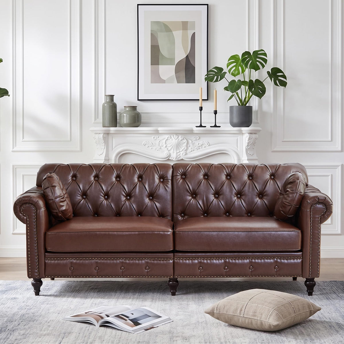XUZENEST 3-Piece Chesterfield Sofa Set with 3-Seater Sofa&Loveseat&Chair