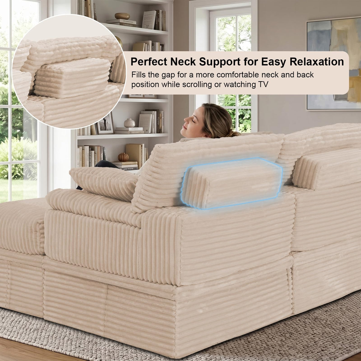 107'' Modular Sectional Sofa with Storage, L-Shaped Boneless Couch