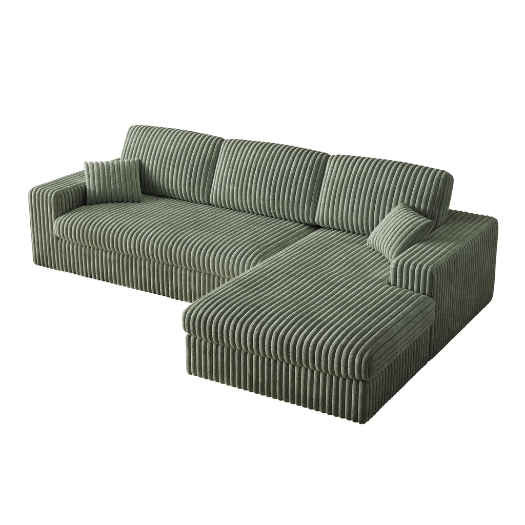 114.5'Corduroy Modular Foam Sofa, Recliner Seat Reversible Sofa, 2 in 1 Sofa with Recliner and L Shaped Sofa Combination with Three Cushion Neck Pillow Combination and Two Throw Pillows WT655