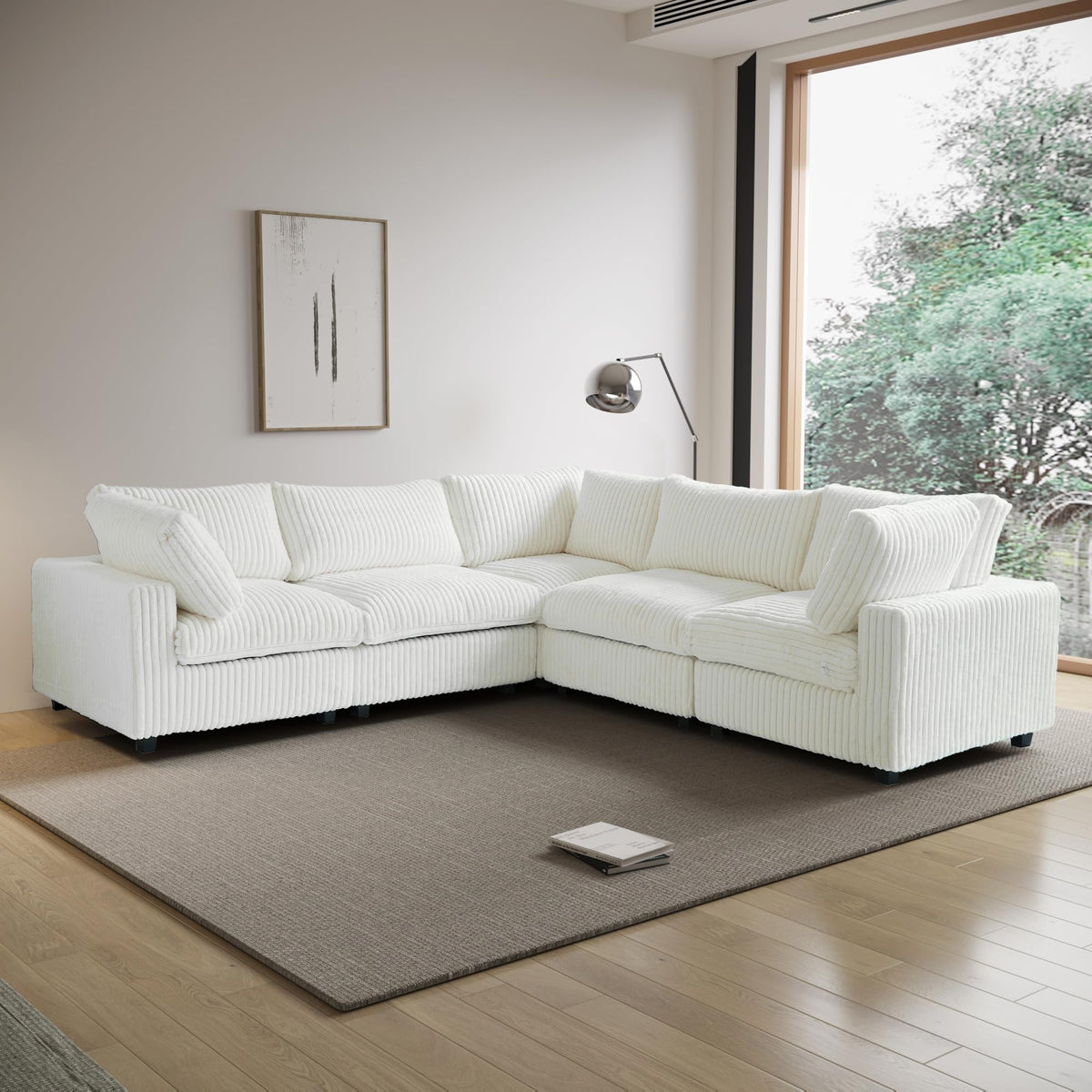 WJShome Cloud Couch Modular Sectional Sofa,118" Oversized V Shaped Sofa with Storage Ottoman for Living Room,Plush 6 Seater Convertible Sectional Couch,Covers Washable&Replaceable,Black