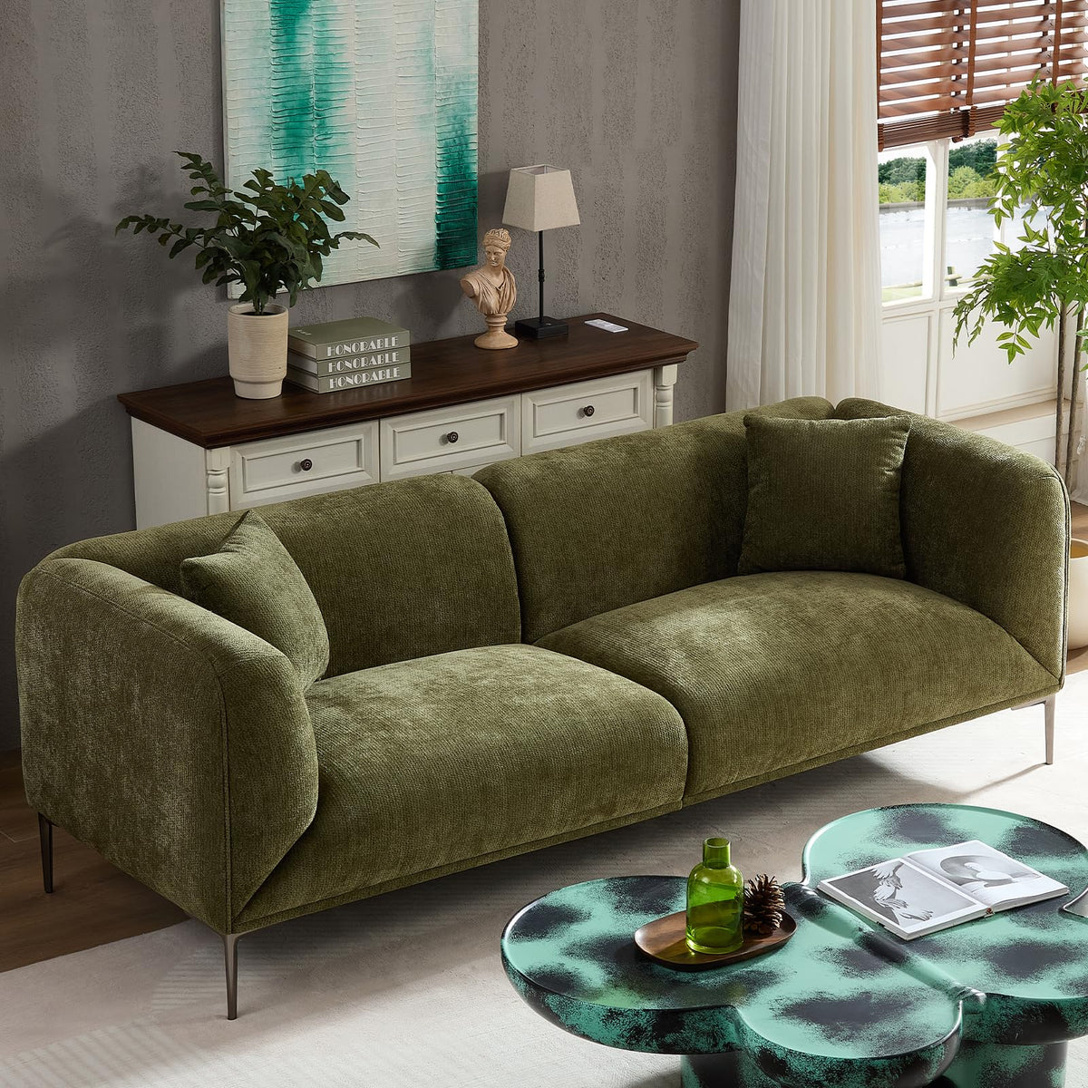 110" Modern Sofa Couch 3-Seater Deep Seat for Living Room, Camel