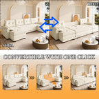 110" Oversize U-Shaped Chenille 4-Seater Sofa with Pull Out Bed, 2 in 1 Convertible Sleeper Couch with Removable Armrests & USB Ports, Sectional Modular with Chaise Lounge for Living Room (White)
