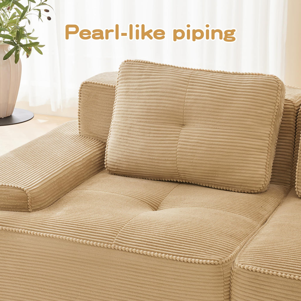 Tidyard 15? Modern U-Shaped Modular Sectional Sofa for Living Room, Corduroy Fabric 4-Seater Couch with Deep Seat & 2 Movable Ottomans, Pearl Piping, Tufted Design, No Assembly, Anti-Slip Base, Camel