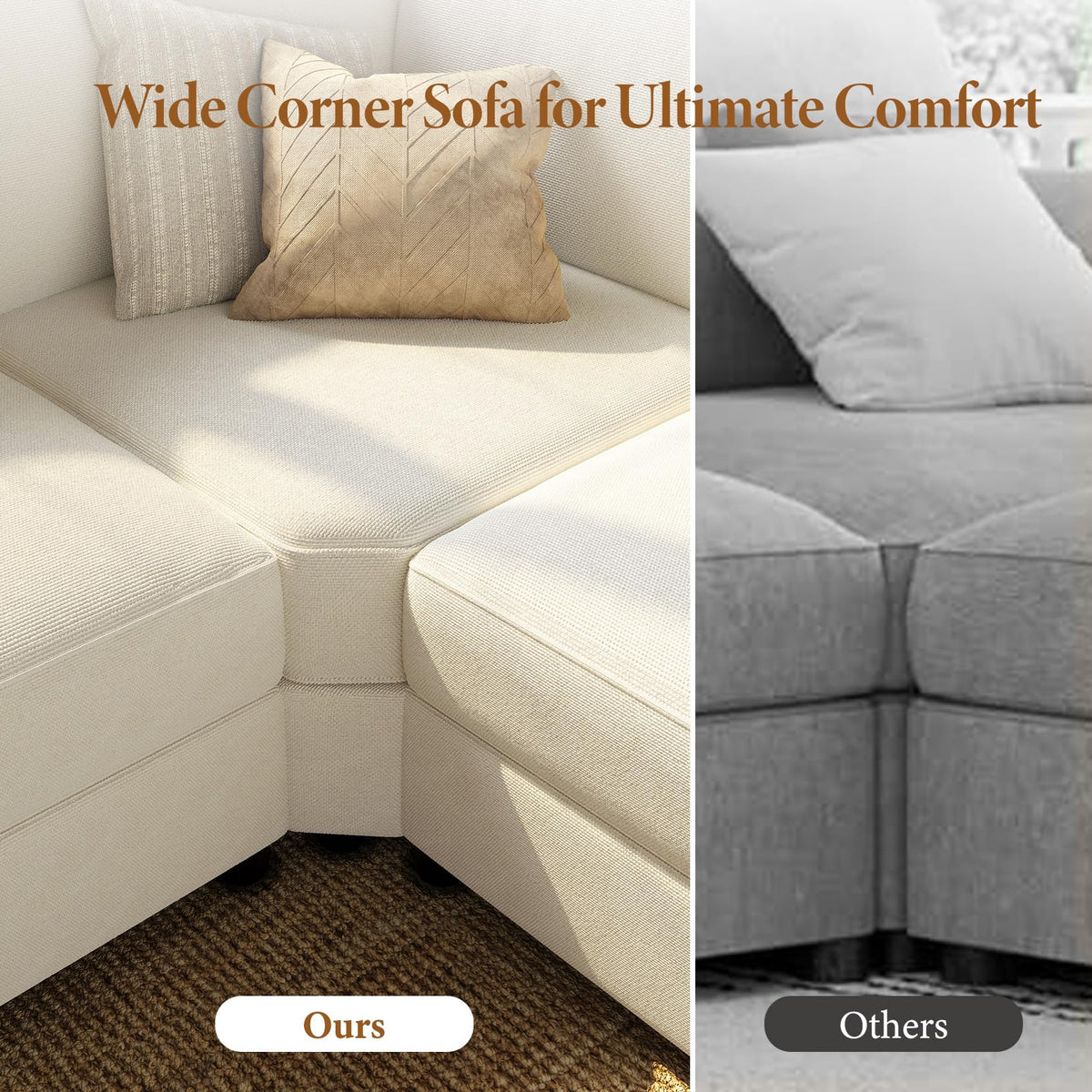 Vesgantti Oversized 6-Seater Chenille L Shaped Sectional Sofa, Beige