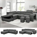THSUPER 104'' Microfiber L Shaped Sectional Sleeper Sofa Couch with Pull Out Bed and Storage Ottoman, Convertible Couches with Adjustable Headrest for Living Room, Left Facing Chaise. Charcoal Grey