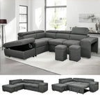 THSUPER 104'' Microfiber L Shaped Sectional Sleeper Sofa Couch with Pull Out Bed and Storage Ottoman, Convertible Couches with Adjustable Headrest for Living Room, Left Facing Chaise. Charcoal Grey