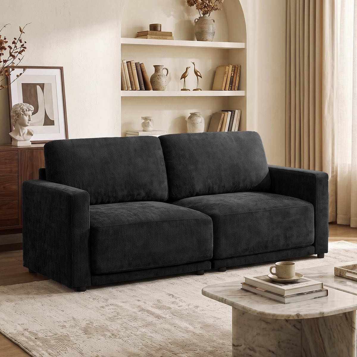 110.6" Modular Sectional Sofa with Ottoman, Upholstered L Shaped Sectional Couch with Thick Cushions, Oversized Chenille Comfy 4 Seater Sofas for Living Room, Easy Assembly, White