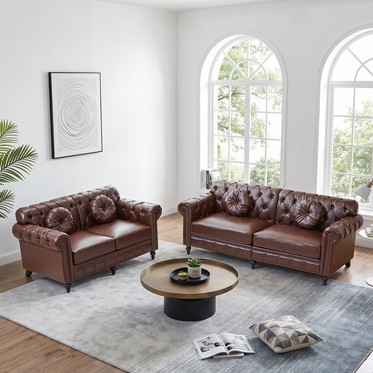 XUZENEST 3-Piece Chesterfield Sofa Set with 3-Seater Sofa&Loveseat&Chair
