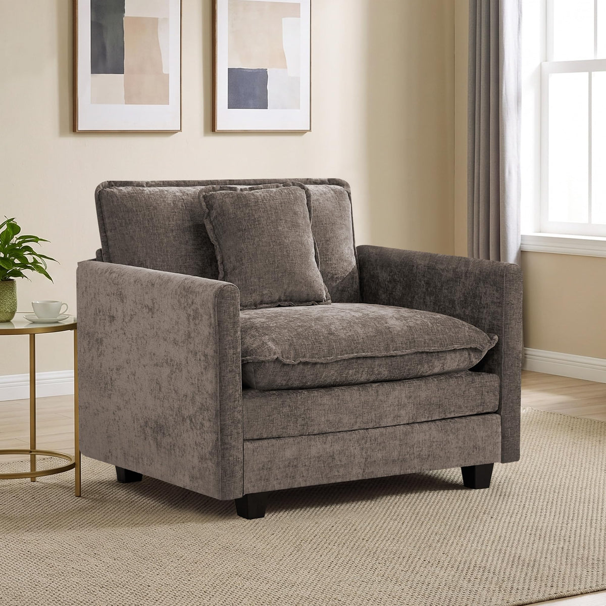 113" V-Shaped Cloud Couch, Modular Sectional for Living Room, Light Grey