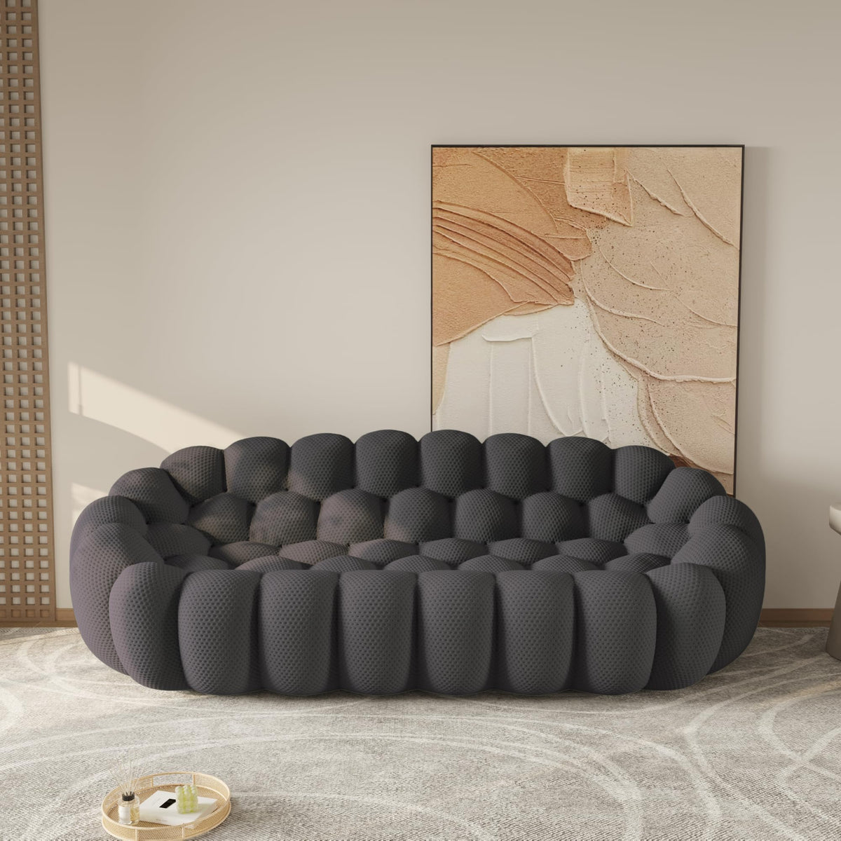 WJShome Modern Bubble Sofa Couch, 79.53" Curved Sofas for Living Room, Boneless Large Bean Bag Chair,Deep Seat Floor Sofas Chair Lounge 3 Seater for Home,Orange