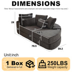 78.5 Inch Corduroy Circular 2 in 1 Sofa Bed, Designer Recliner with Neck Pillow and Five Throw Pillows in Living Room IW271