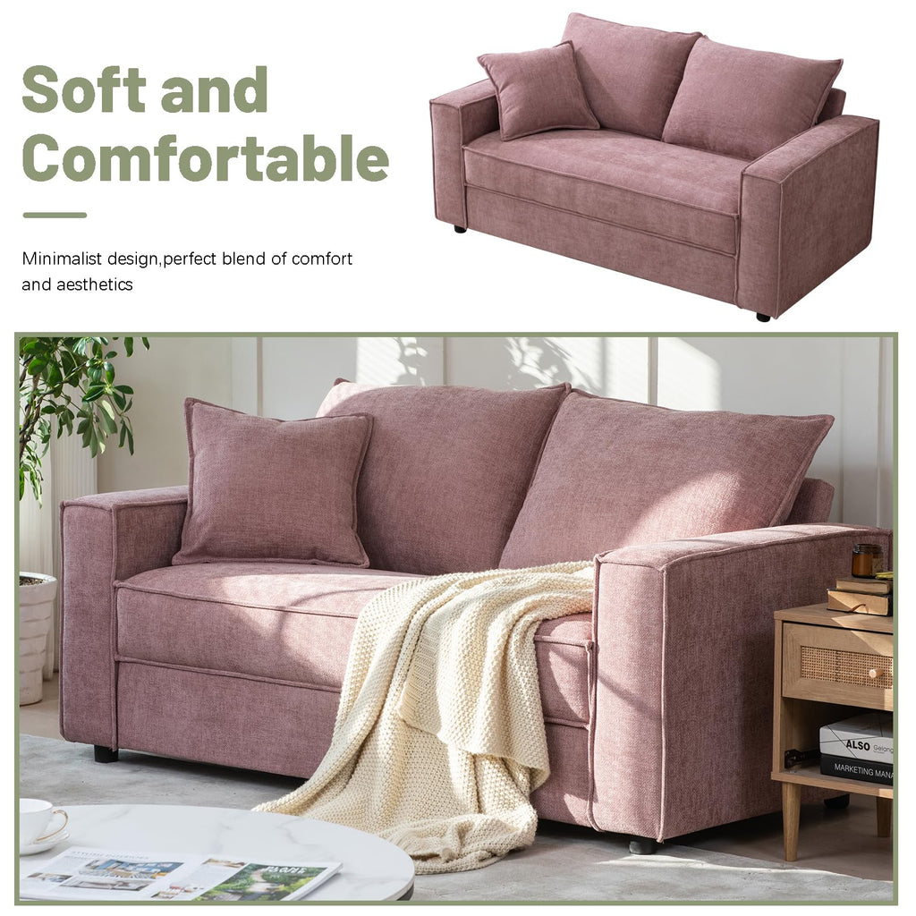 YUHUASHI Square Loveseat Sofa,Linen Fabric Upholstered Couch，Pink