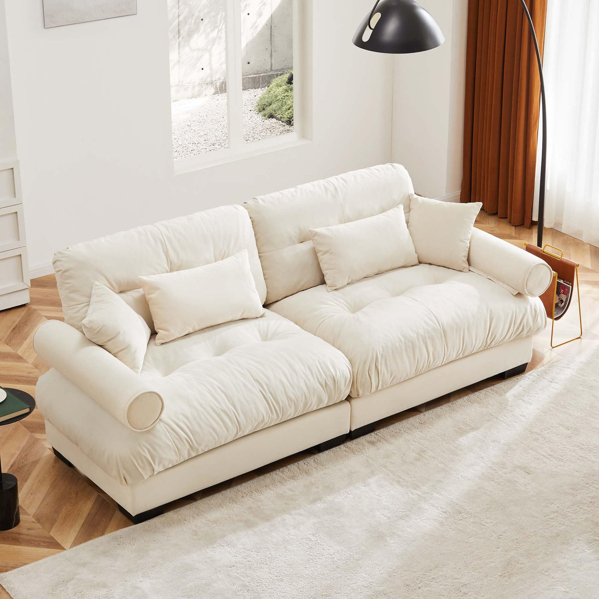 130" Modular Sectional Sofa,Velvet Upholstered Couches for Living Room,3 Seater Green Sofa Couch with Movable Ottoman,Big Comfy Loveseat Sofa with Deep Seats for Living Room,Apartment,Bedroom