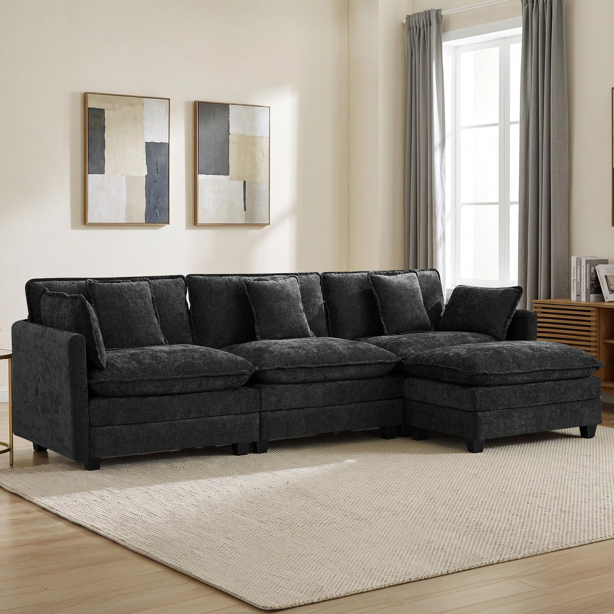 113" V-Shaped Cloud Couch, Modular Sectional for Living Room, Light Grey