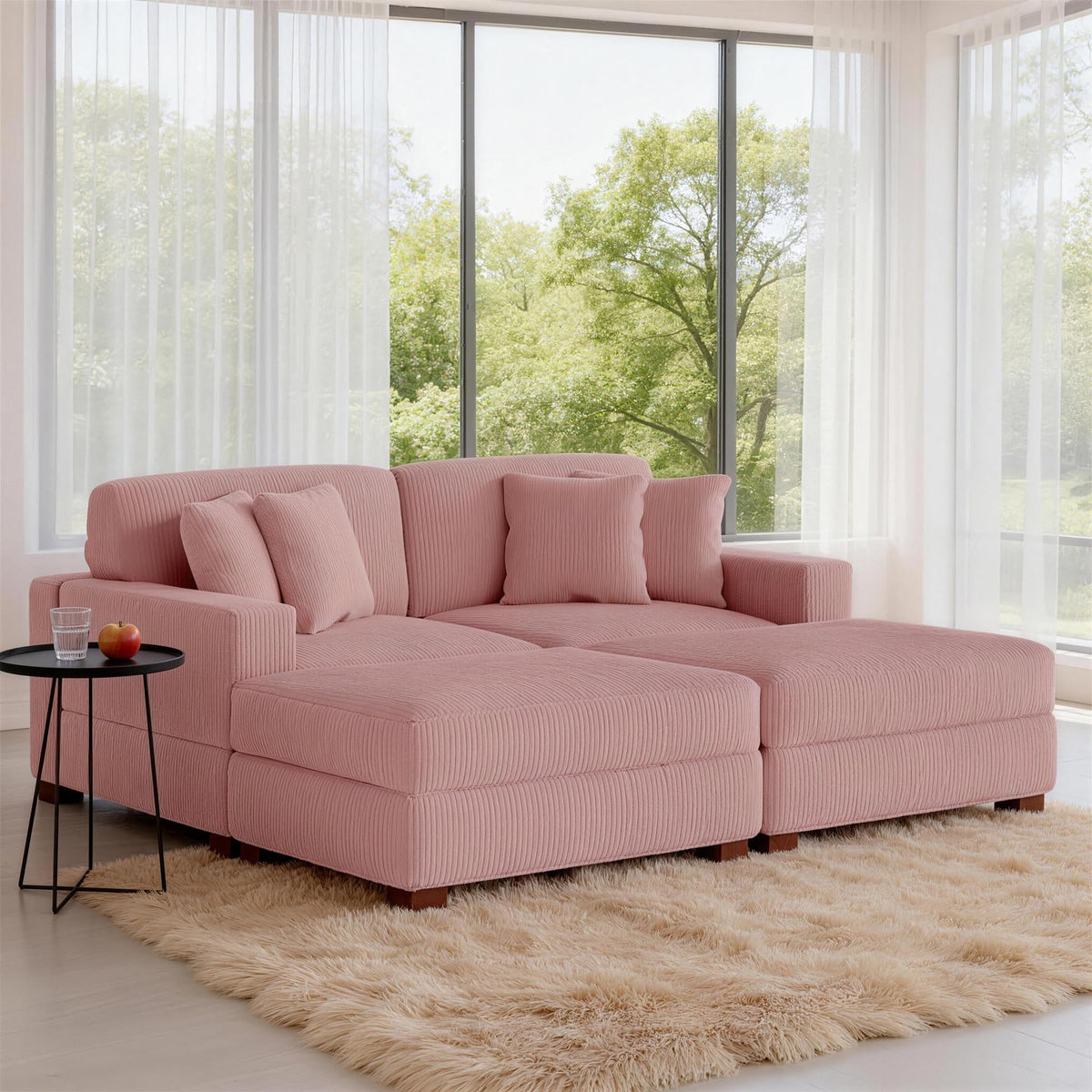 118.3" L-Shaped Modular Sectional Sofa with Chaise, Comfy Corduroy Fluffy Couch with Deep Seat, Flexible Module Combination for Living Room, Cotton Flannel Light Brown