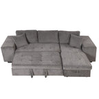 104.5 inch Reversible Sleeper Sectional Sofa with Pull Out Bed , Convertible L Shaped Sectional Couch with Storage Chaise and 2 Stools , Tufted Upholstered Pullout Sofa Bed for Living Room Apartment