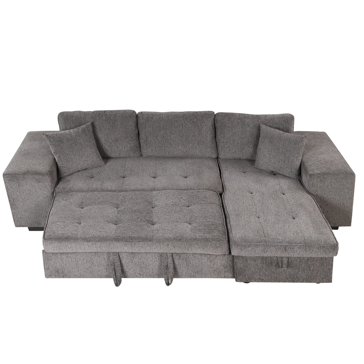 104.5 inch Reversible Sleeper Sectional Sofa with Pull Out Bed , Convertible L Shaped Sectional Couch with Storage Chaise and 2 Stools , Tufted Upholstered Pullout Sofa Bed for Living Room Apartment