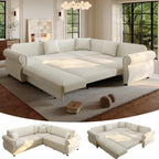118" Oversized Sleeper Sofa with Pull Out Bed, Chenille L Shaped Convertible Sectional Sleeper Couch with Nailhead Trim & Rolled Arm, 6-Seater Couches for Living Room, Blue