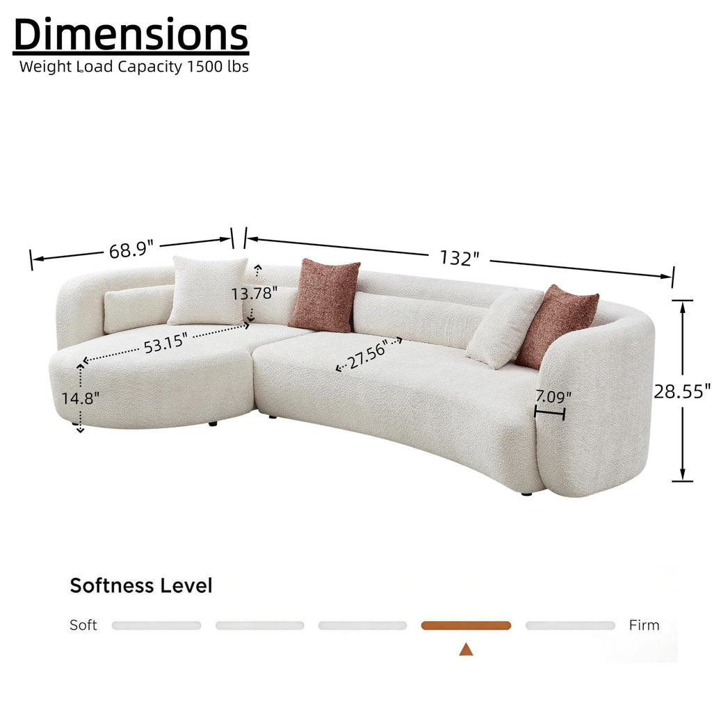 132" Oversized Boucle Cloud Couch with Chaise, Light Beige Sectional