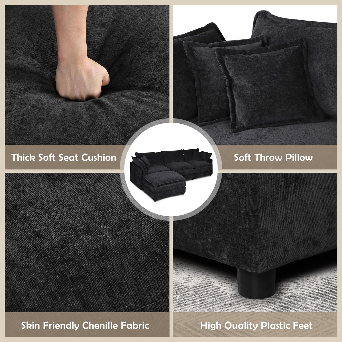 106.5" Modular Sectional Sofa, L-Shaped Cloud Couch