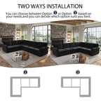 118" L-Shaped Sofa Couch with Pull-Out Bed,Oversize Convertible Sleeper Sofa with Nailhead Trim & Rolled Arm,Chenille Upholstered Sectional Couches, for Living Room, Black
