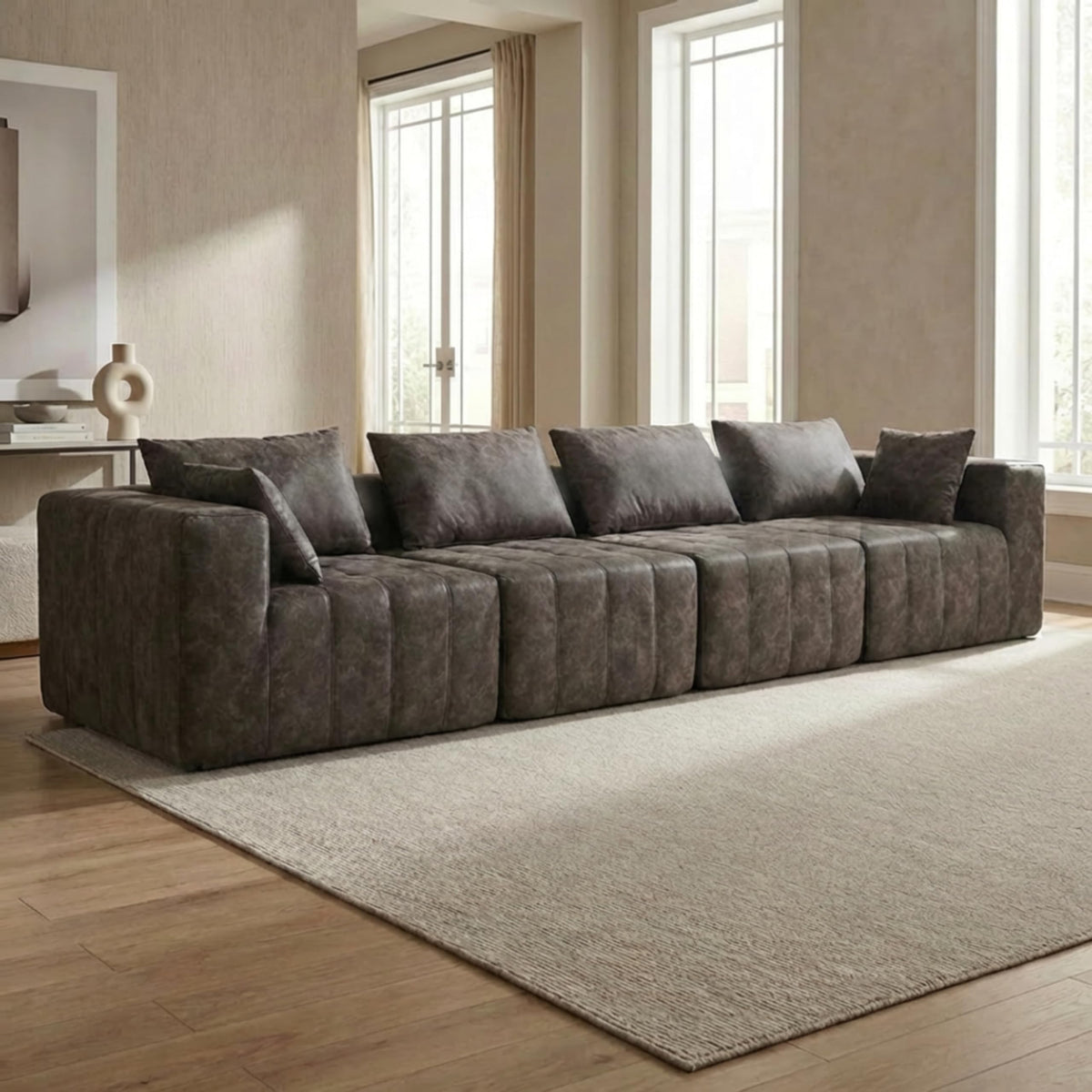 · REDEARTH · Boneless L Shaped Sectional Sofa in a Box, 5 Seater - Oyster