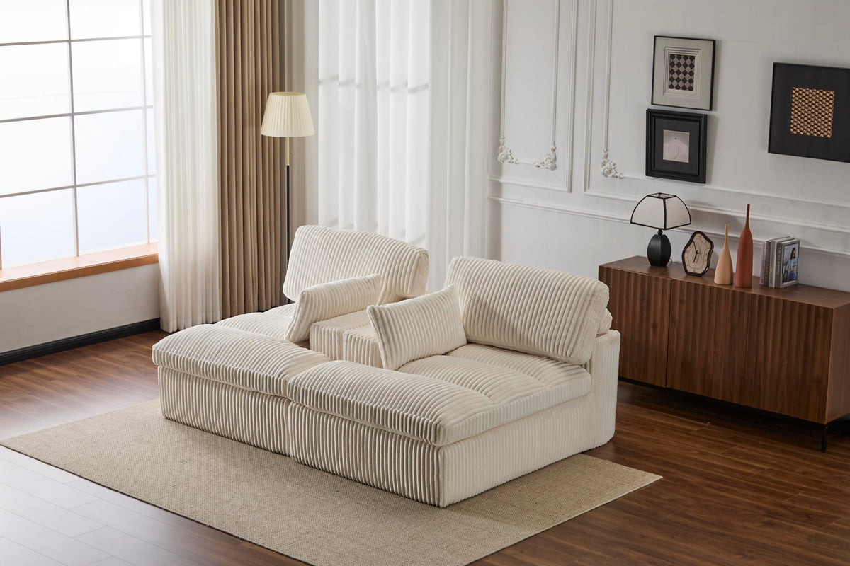 Tidyard Double Chaise Lounge Chair Indoor, Oversized Upholstered Sofa Bed with Pullout Couch, Deep Seat Sectional Cloud Couch for Living Room, No Assembly Required, White