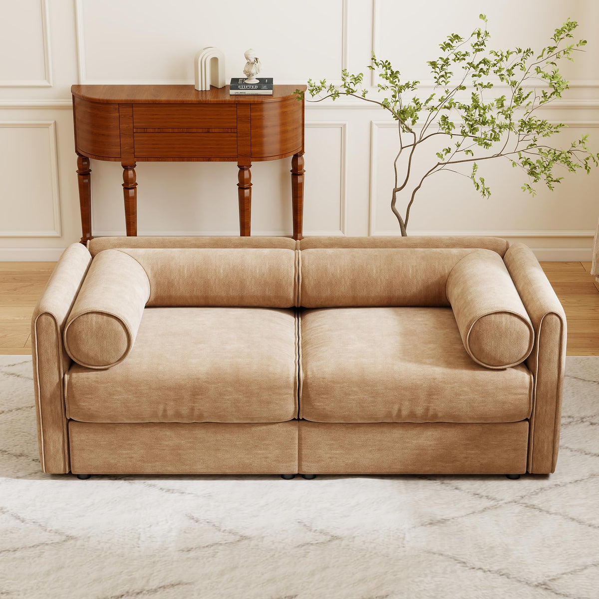 109'' Modular Sectional Sofa, Oversized 4 Seat L Shaped Couch with Storage Ottoman, Extra Deep Seat, Modern Comfy Convertible Chenille Sofa with Chaise, Lounge Couches for Living Room, Camel