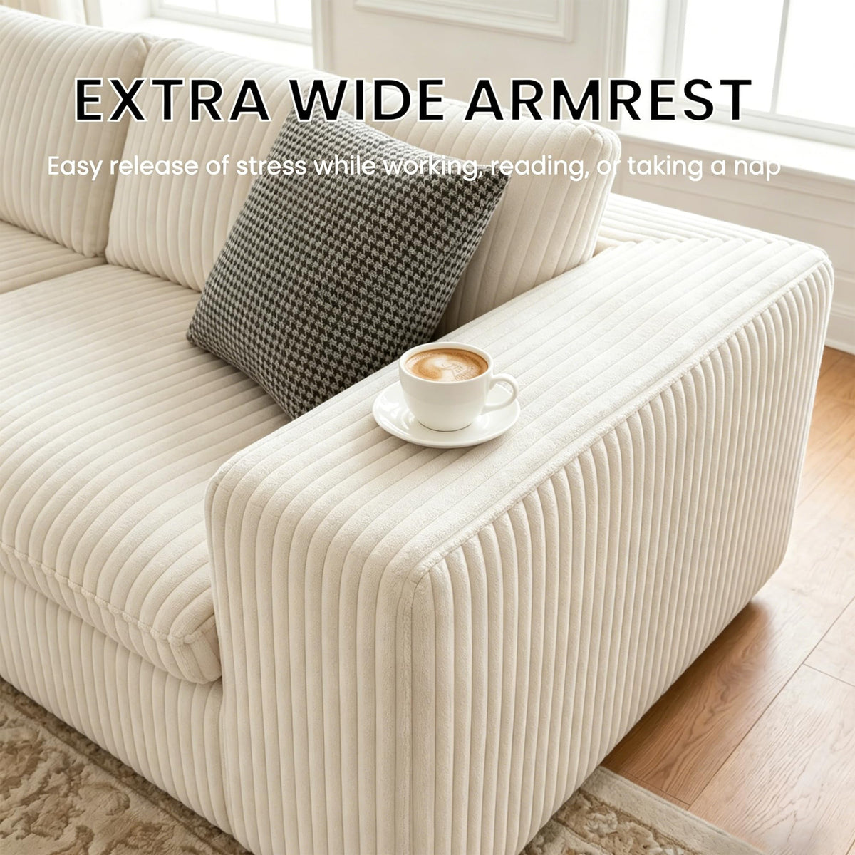 118.2" L‑Shape Modular Cloud Sectional Sofa, 3‑Seater Couch with Ottoman