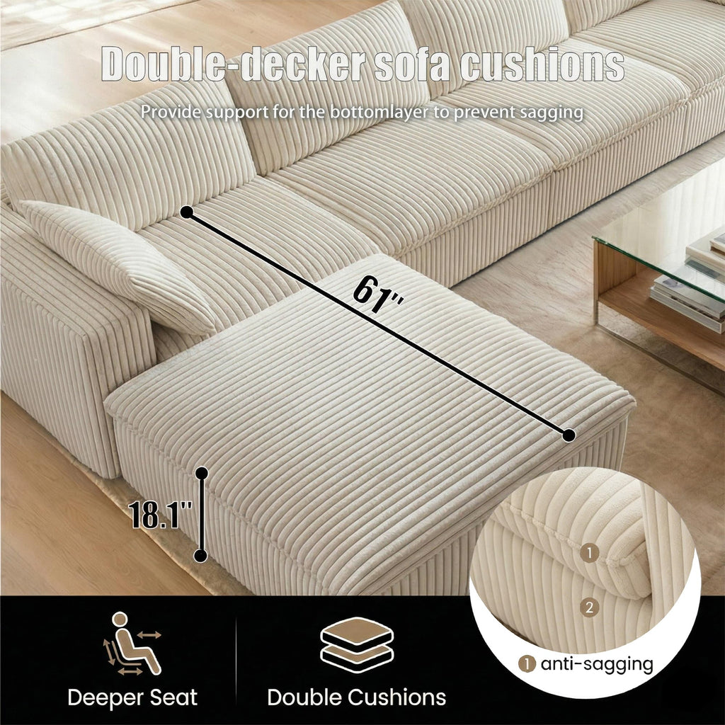 118.2" L‑Shape Modular Cloud Sectional Sofa, 3‑Seater Couch with Ottoman