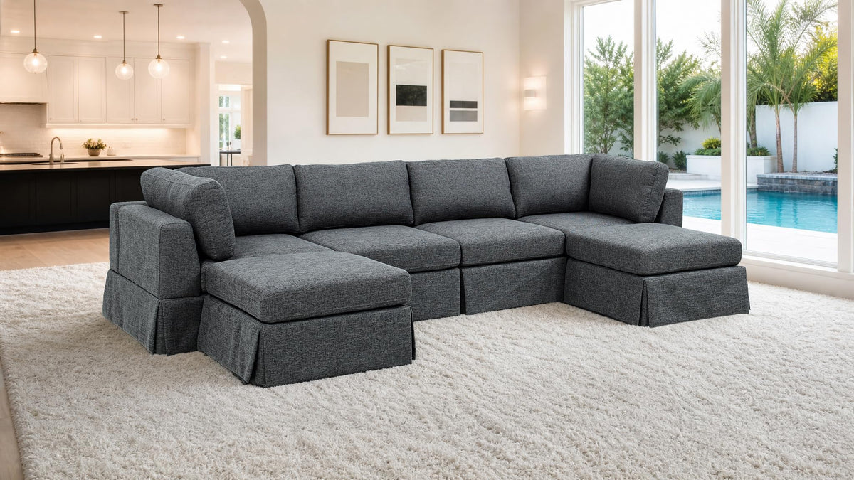 102 Inch Modular L-Shaped Sofa with Storage, Black Linen Fabric Sectional