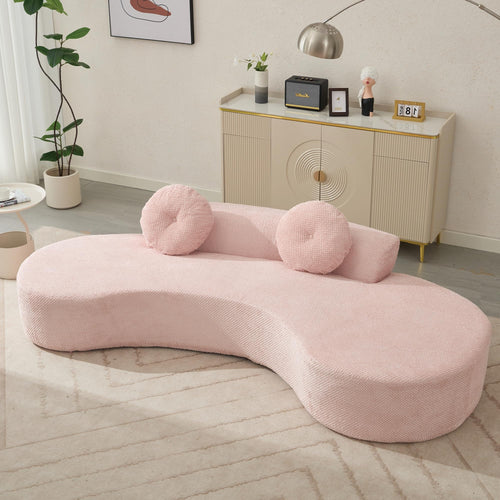105.5''Curved Sofa, Sofa, Cloud Couch Sofa 3 4 Seater Couch with 2 Pillows,Bedroom, No Assembly Required, Point Shaped Corduroy,(Anti Wrinkle),Pink TJ275