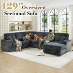 130" Sectional Couches for Living Room,Sectional Couch with Storage,Black