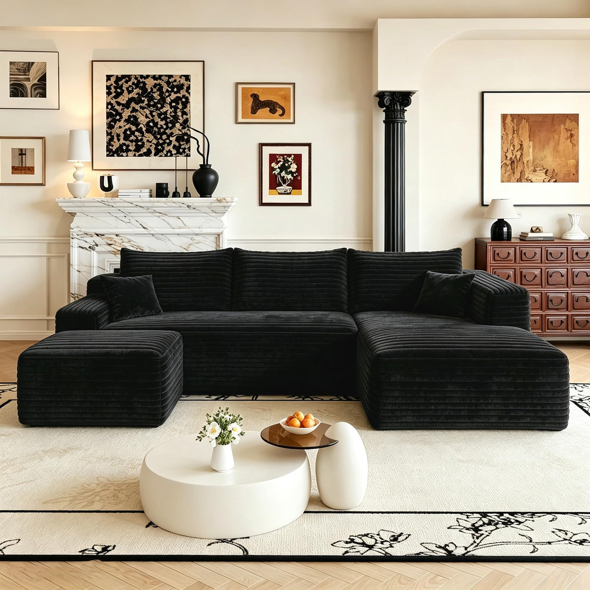 103" U Shaped Cloud Modular Boneless Sectional Couch Right Chaise, Green