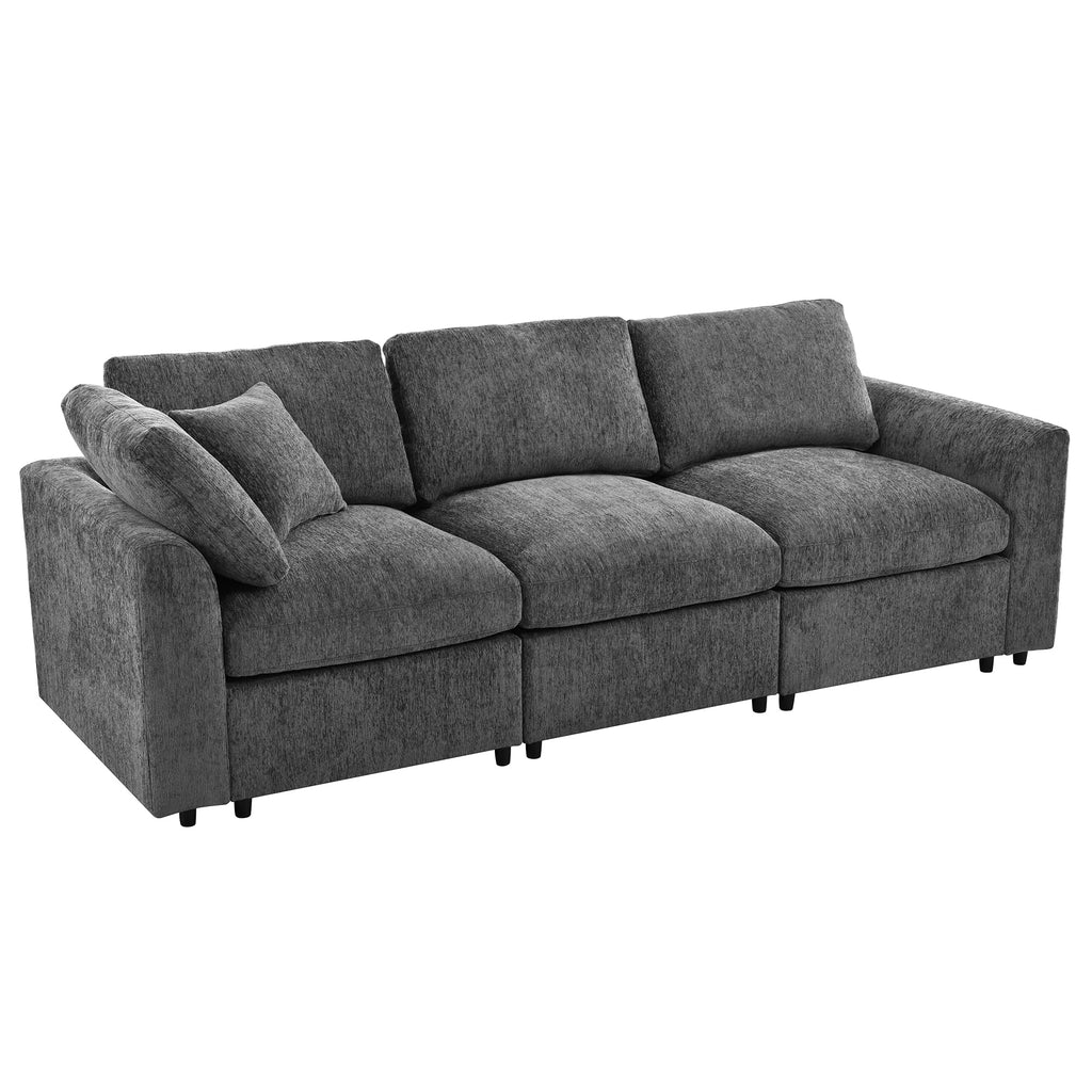 U-Style 101.57" Modern 3-Seater Sofa, Chenille Upholstered Couch with Solid