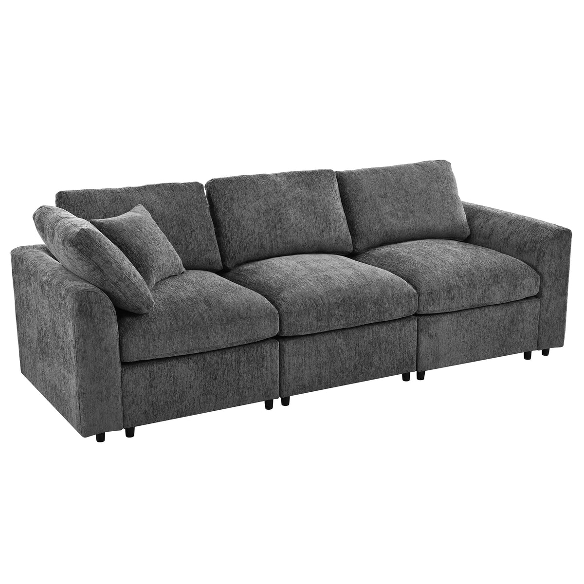 U-Style 101.57" Modern 3-Seater Sofa, Chenille Upholstered Couch with Solid