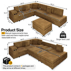 110" L-Shaped Modular Sectional Sofa with Pull Out Bed, Comfy Corduroy Cloud Couch with Removable Ottoman, USB, Storage & Cup Holders, Modern Sectional Sleeper Sofas for Living Room (Camel)