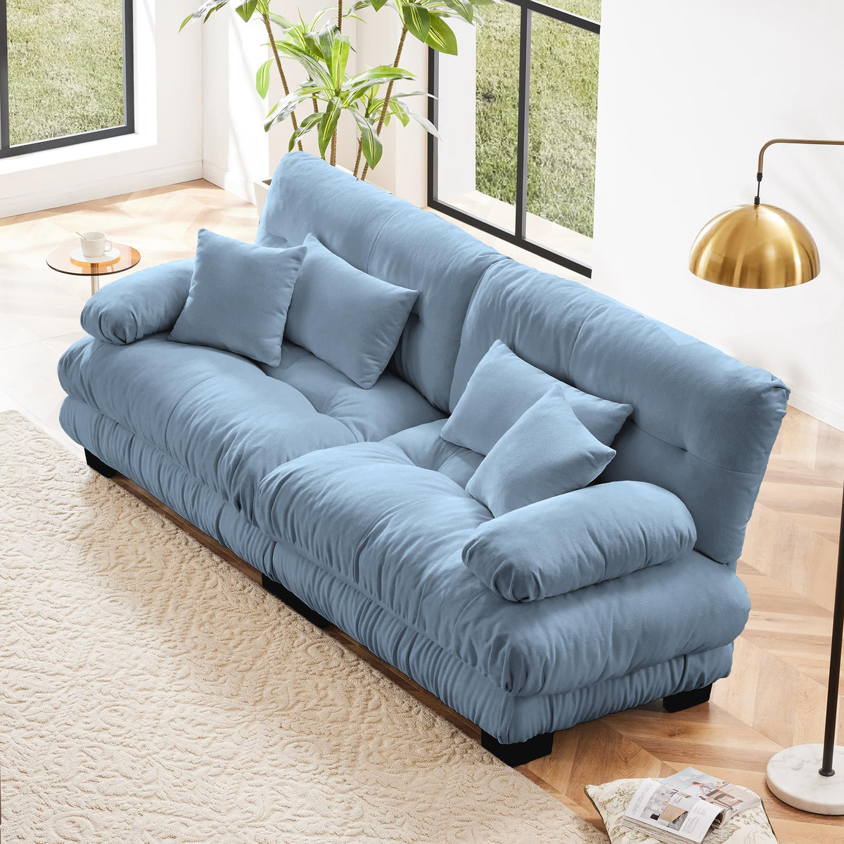 130" Modular Sectional Sofa,Velvet Upholstered Couches for Living Room,3 Seater Green Sofa Couch with Movable Ottoman,Big Comfy Loveseat Sofa with Deep Seats for Living Room,Apartment,Bedroom