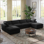 WJShome Cloud Modular Sectional Sofa with 2 Storage Ottomans,160.6" Down Filled U Shaped Sofa Couch for Living Room,6 Seater Minimalist Wide Deep Seat Convertible Couches for Office Apartment,Black
