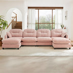 107" Modular Sectional Sofa, Comfy U Shaped Cloud Couch with Ottoman, Chenille Sofa Sleeper Deep Seat Sofas with Throw Pillows for Apartment-Camel