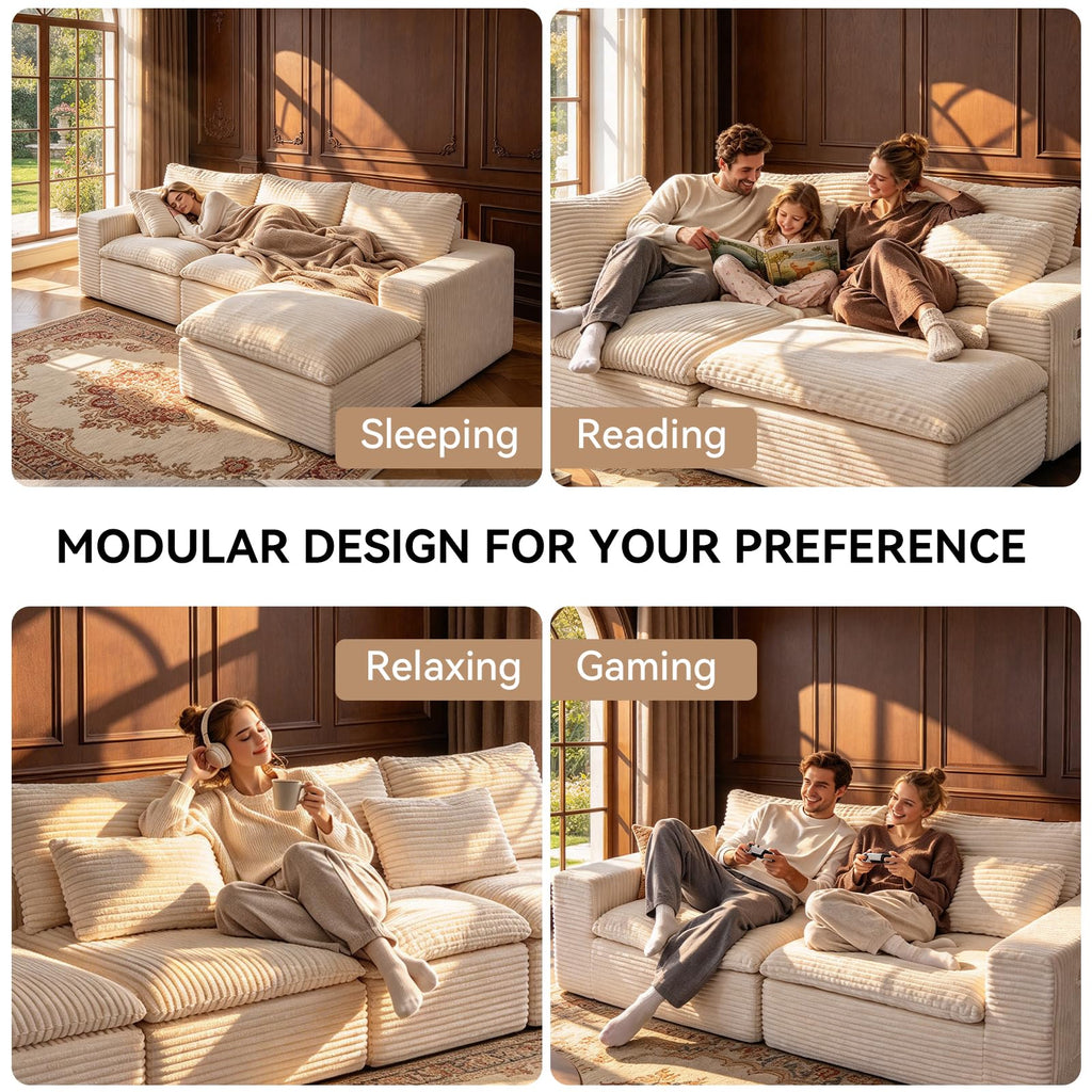 110" Cloud Sectional Couches for Living Room, Warm White