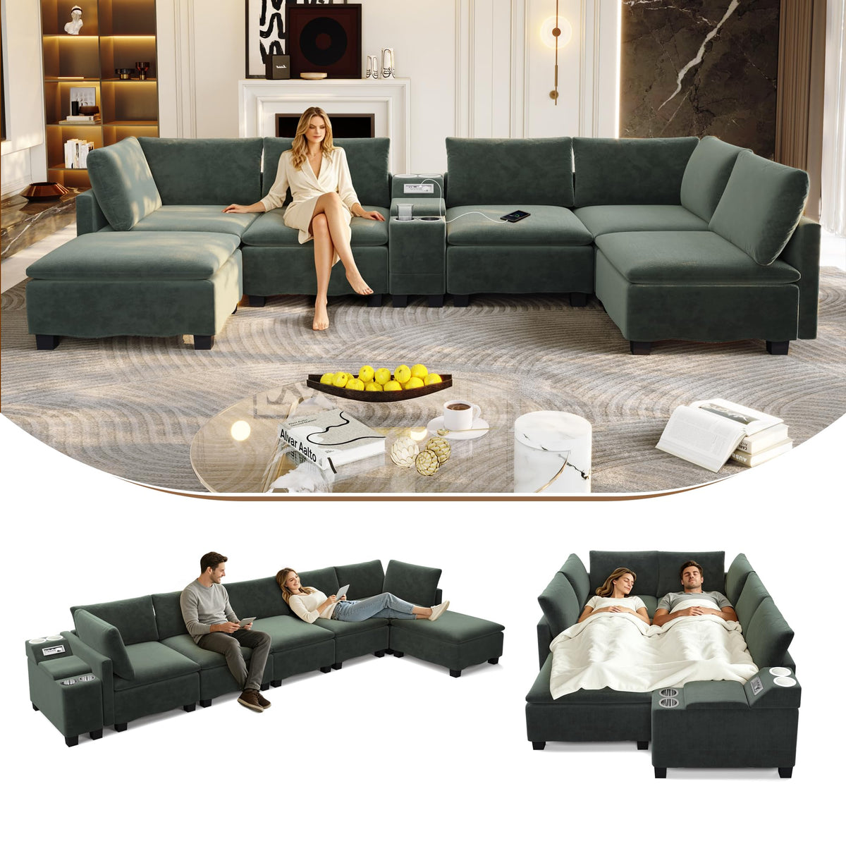 121.2" U Shaped Modular Sectional Sofa Couch for Living Room, Beige
