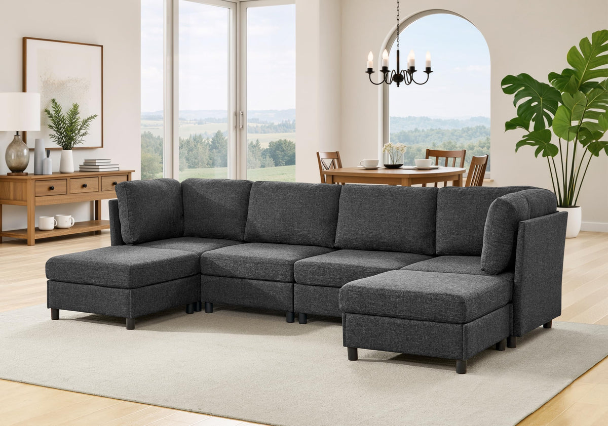 U-Shaped Sofa, Dual Chaise Sectional, 104 Inch, Camel