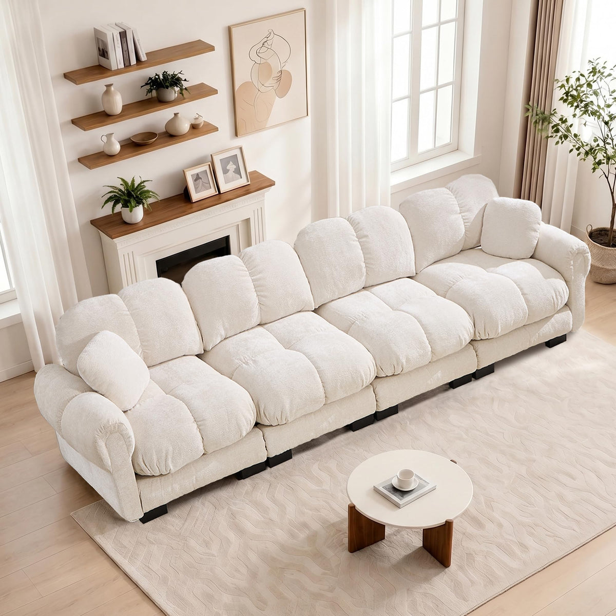 103.9" Modular Cloud Couch, Oversize U-Shaped Sectional Sofa with Ottoman, Deep Seat Chenille Couch, Anti-Slip Design, Modern 3-Seater Sofa for Living Room/Apartment/Bedroom, Brown