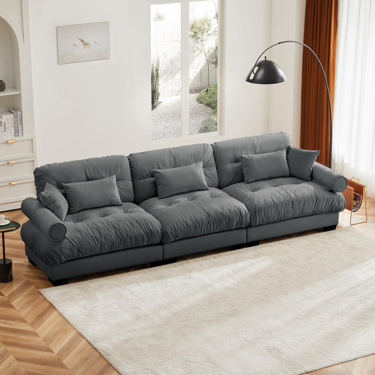 130" Modular Sectional Sofa,Velvet Upholstered Couches for Living Room,3 Seater Green Sofa Couch with Movable Ottoman,Big Comfy Loveseat Sofa with Deep Seats for Living Room,Apartment,Bedroom