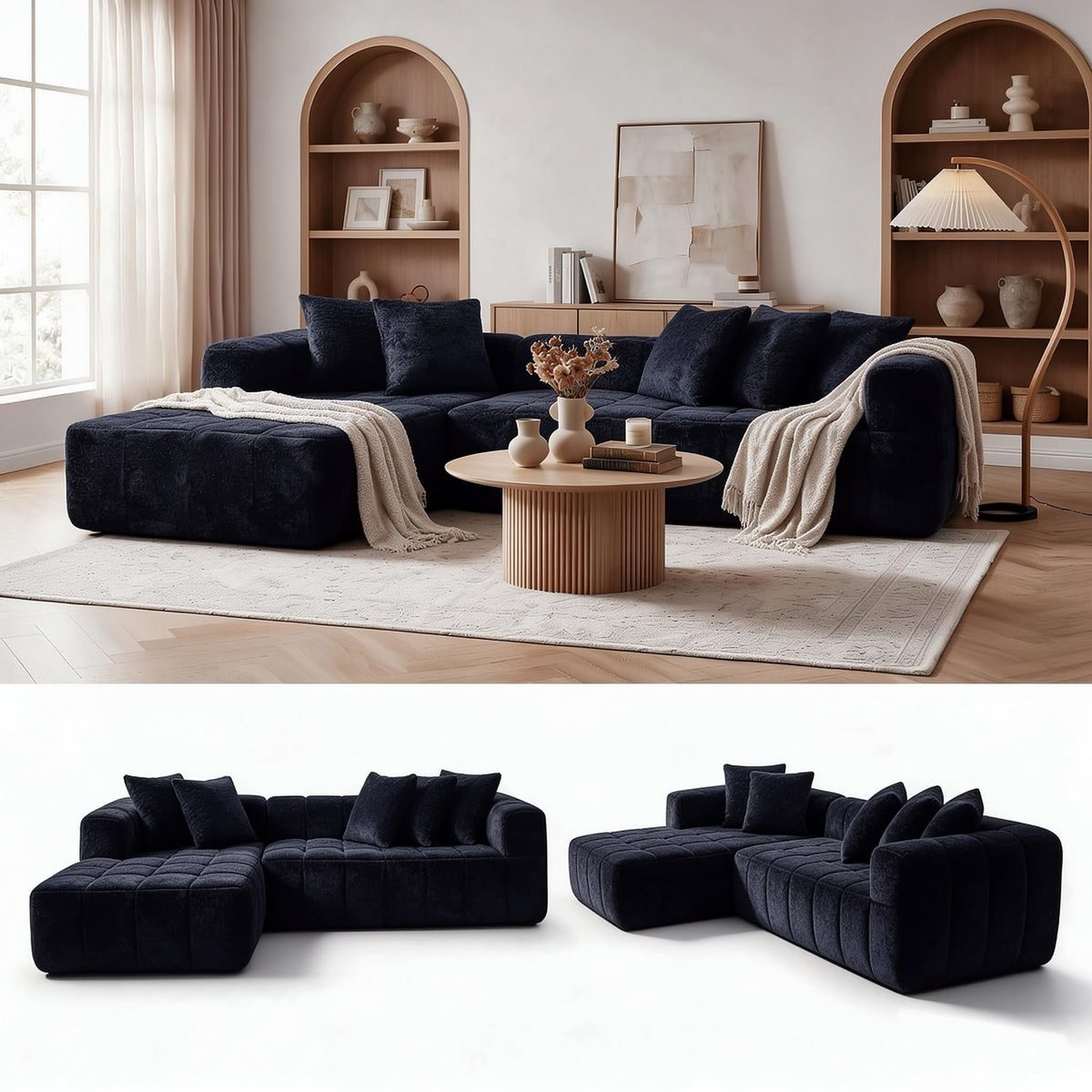 107.9" Boneless L-Shape Modular Cloud Sofa for Living Room