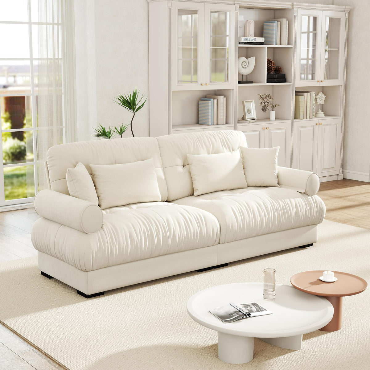 Velvet Modular Sectional Sofa,130" W Oversized U Shape Cloud Couch with 2 Ottomans,Free Combined 3 Seater Comfy Sofa with Bolster Armrest Pillows,Green for Living Room
